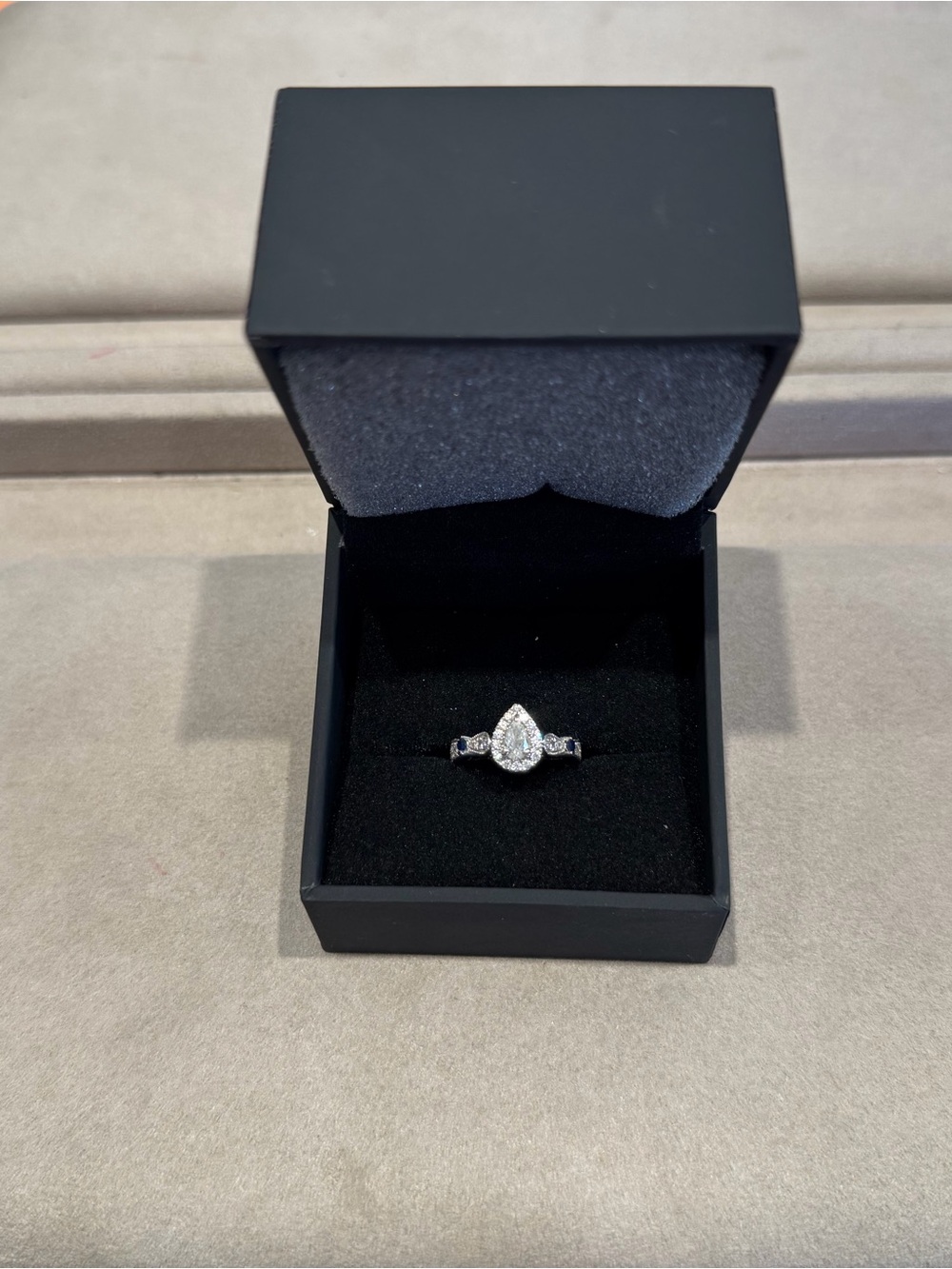 Previously Owned- Vera Wang Pear-Cut White Crystal Halo Ring